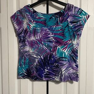 Vibrant Rafaella tropical print cotton knit tee shirt top blouse size PL
